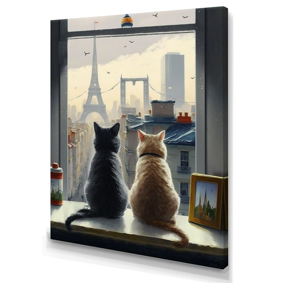 Designart Two Cats In Paris III Canvas Wall Art