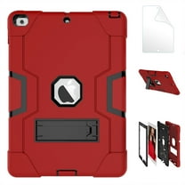 iPad 5th/ 6th Generation Case, New iPad 9.7 inch 2017/2018 Shockproof Kickstand Cover with HD Screen Protector Film - Red/Black