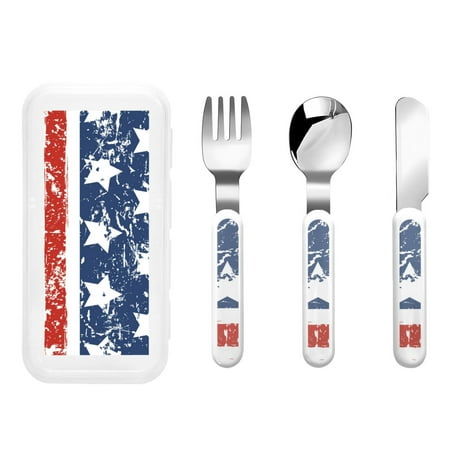 

Gaeub USA Colors Stripes1 Print 3-Piece Children Knife Spoon Fork Set Stainless Steel Child Flatware Set Kids Utensils Set with Case for Lunch Box (Fork Spoon Knife Combo)