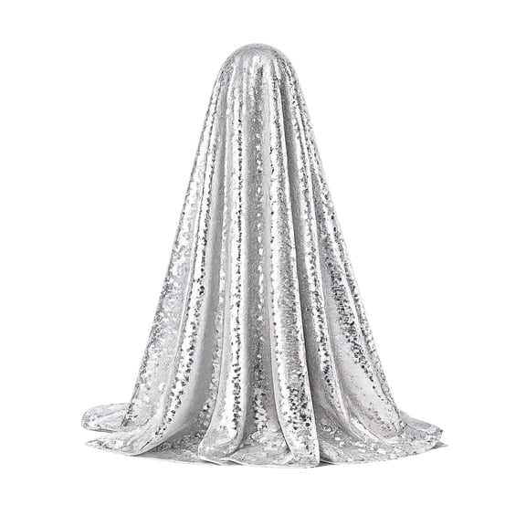 Silver Sequined Ghost Cloak for Porch Goose Statue, 23 inShimmering Ghost Cover Costume, Halloween Decorations, Sparkly Ghost Figure Drape, Indoor Outdoor Front Door Porch Holiday Display Decor
