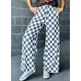 thumbnail image 4 of Pantalones Acelit a cuadros casuales para mujer con cintura elástica, color azul, 4 of 5