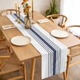 thumbnail image 3 of Blue Vertical Striped Table Runner - 108 Inch Long, Kitchen Dining Table Runner Dresser Scarves, White Minimalist Modern Farmhouse Decor for Coffee Tables Wedding Party Banquet, 3 of 8