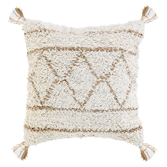 Laddha Home Designs Handwoven Diamond Throw Pillow Cover - 20" - Cream and Beige