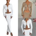 thumbnail image 5 of 2-Piece Set Wool-Knit Button-Baring Top Solid Color Threaded Hip Skirt Set, 5 of 5