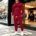 thumbnail image 2 of Hearthz Men's Tracksuit 2 Piece Sweatsuit Set Boston Letter Print Hoodies and Sweatpants Set Fall Winter Athletic Men's Sweatsuits, 2 of 6