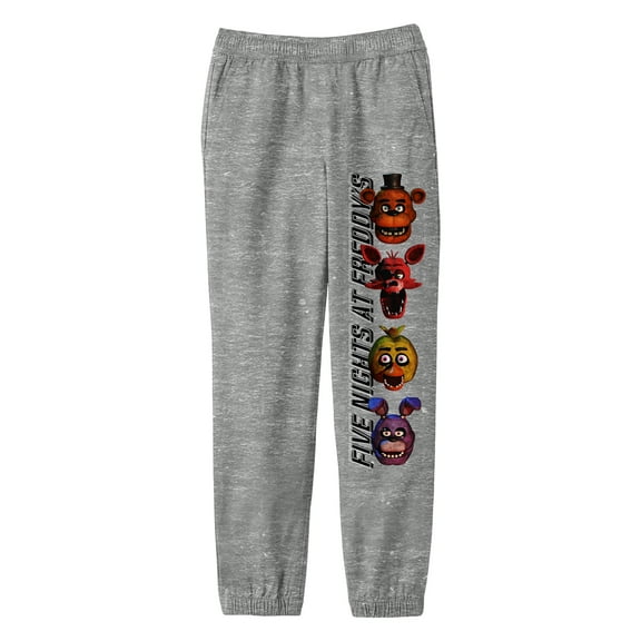 Five Nights at Freddy's Vertical Layout with Boxed Characters Youth Athletic Heather Gray Jogger Pants-Large