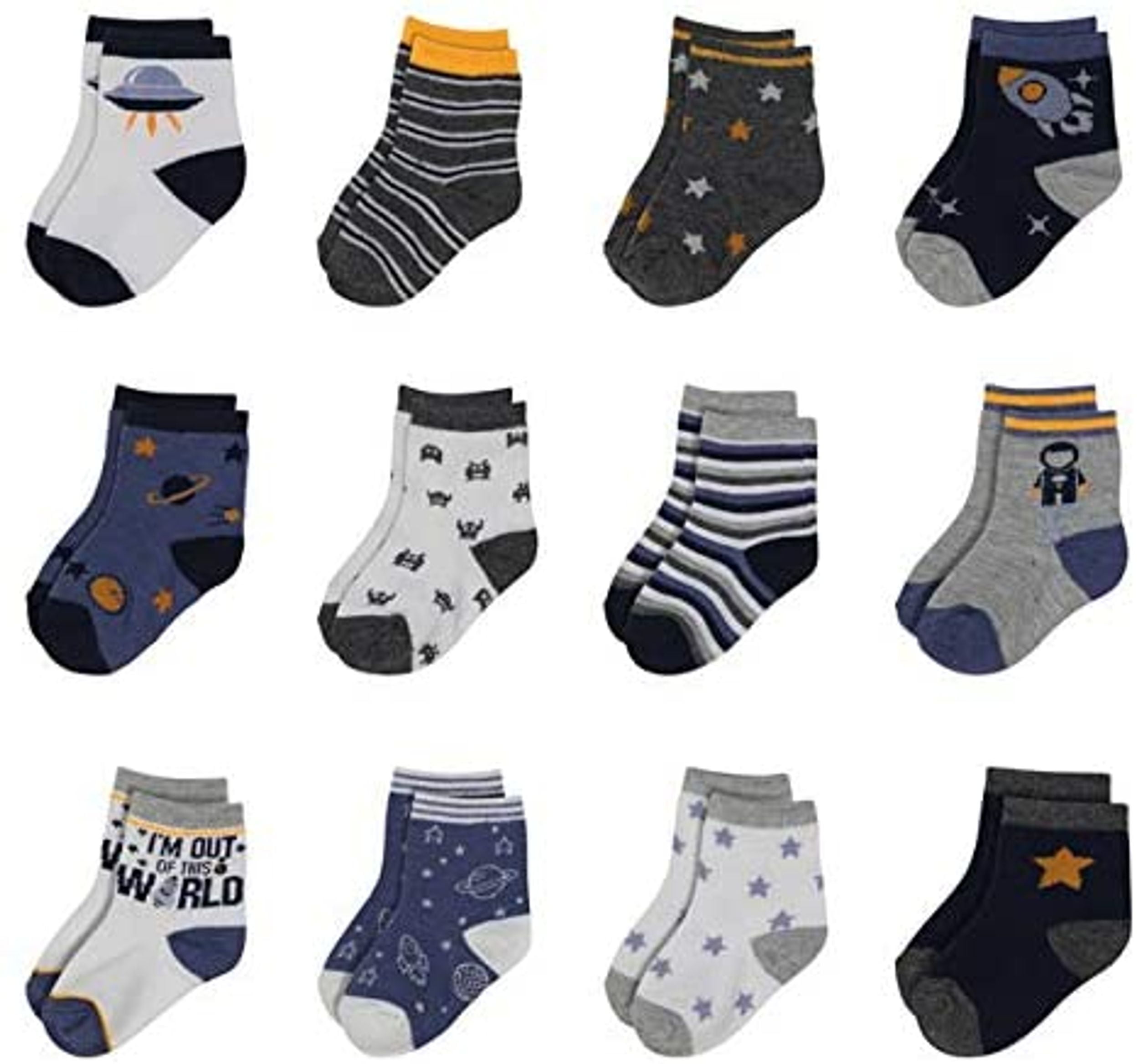Rising Star Infant Crew Socks for 0-24 Months Baby Boy - Space and Rockets