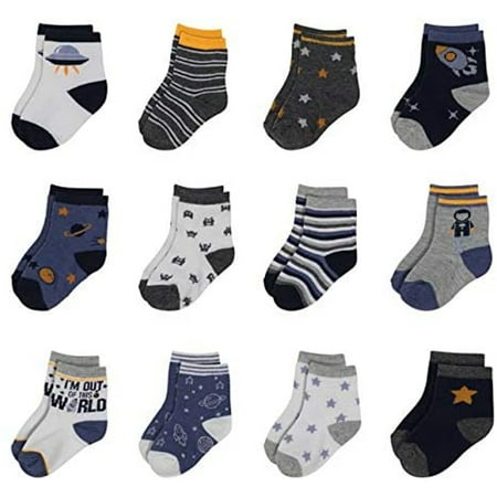 

Rising Star Infant Crew Socks for 0-24 Months Baby Boy - Space and Rockets