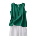 thumbnail image 2 of WULMLEO Cotton Linen Tank Tops for Womens Comfy Lounge Wear Summer Sleeveless Crewneck Shirts Casual Blouse Loose Fit Camis Dark Green Cotton-Linen Blend, 2 of 6