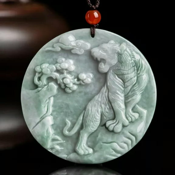 GKNET Real Grade A 100% Natural White Jade Jadeite Lucky Tiger Pendant