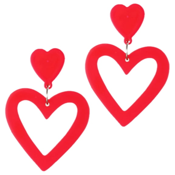 LOLIPPYY 1 Pair Rhinestone Heart Drop Dangle Earrings Red Acrylic for Formal Event