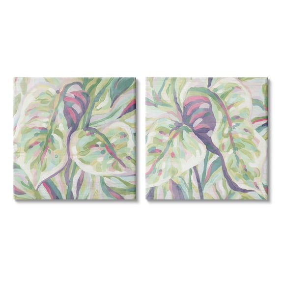 Stupell Industries Tropical Fronds Pattern Botanical & Floral Painting Gallery Wrapped Canvas Art Print Wall Art, 17 x 17, Set of 2