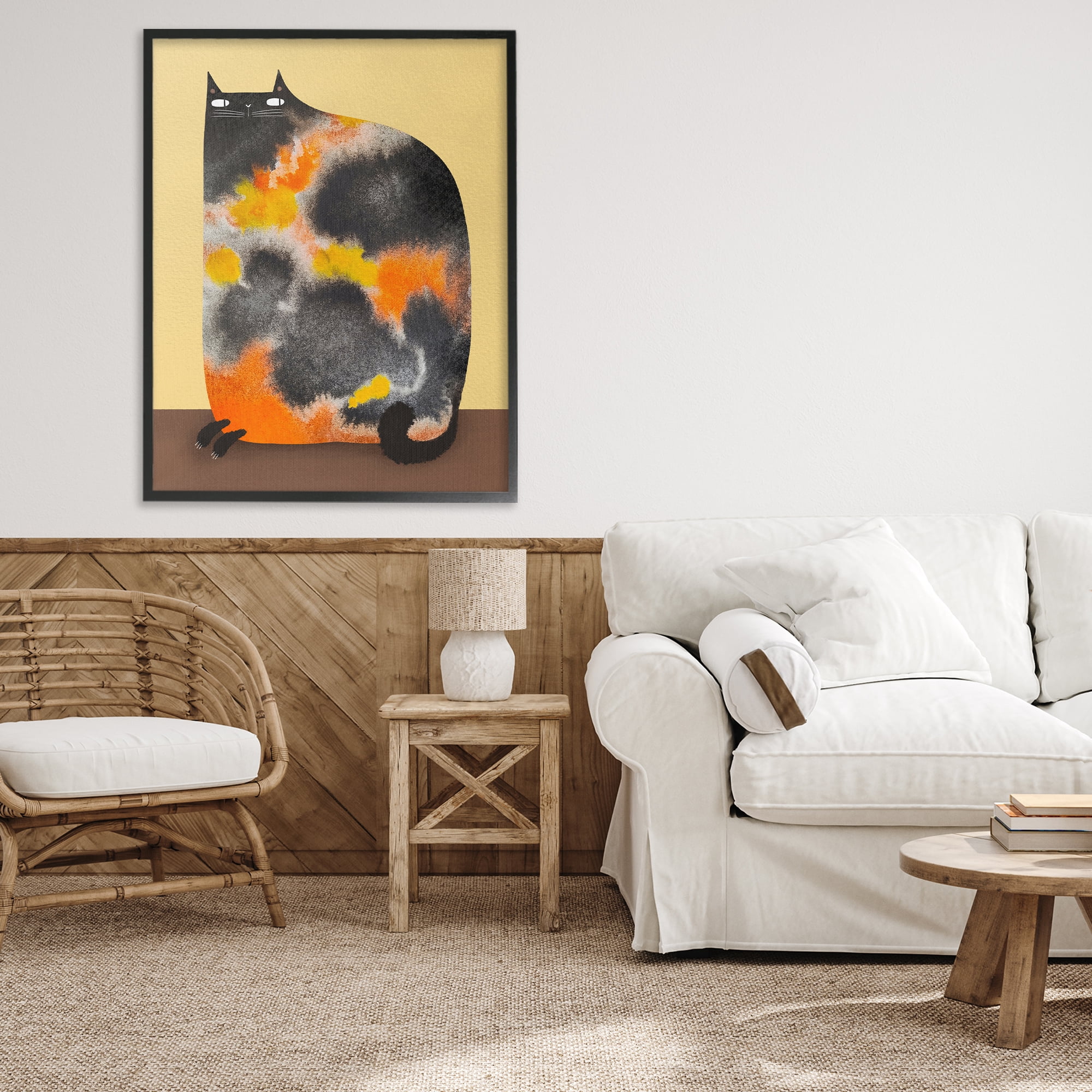 Stupell Industries Diluted Calico Cat Black Framed Giclee Art, design by Gabriela Avila
