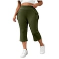 thumbnail image 3 of Women's Plus Size Elastic High Waist Capris with Pockets, Soft Stretchy Yoga Pants for Women, Casual Sports Athletic Lounge Workout for Women | VerBelle,Army Green L, 3 of 8