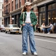 thumbnail image 5 of FEDPOP Baggy Jeans for Girls Wide Leg Ripped High Elastic Waisted Denim Pants Cute Summer Trousers Y2K Streetwear 7-14Y, 5 of 7