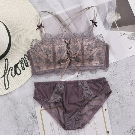 

Women s Lace Lingerie Sexy Gathered Bra Underwear and Panties Set Beautiful Back New