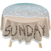 SKYSONIC Summer Beach Sunday Round Tablecloth 60inch Indoor Wrinkle Free, Seaside Blue Starfish Circular Lace Table Cover Washable for Kitchen Party BBQ Dining Decor