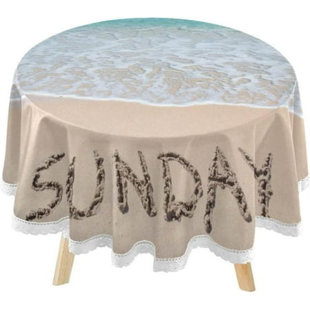SKYSONIC Summer Beach Sunday Round Tablecloth 60inch Indoor Wrinkle Free, Seaside Blue Starfish Circular Lace Table Cover Washable for Kitchen Party BBQ Dining Decor