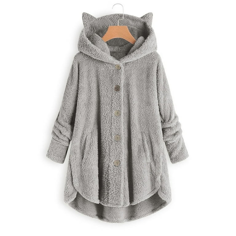 QIPOPIQ Clearance Jackets for Women Women Button Plush Tops Hooded Loose  Cardigan Wool Coat Jacket With Pocket