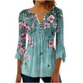 thumbnail image 2 of Viluyesy 3/4 Sleeves T-Shirt Women Round Neck Shirt Tops Fold Button Loose Blouse Multicolor Size L, 2 of 5
