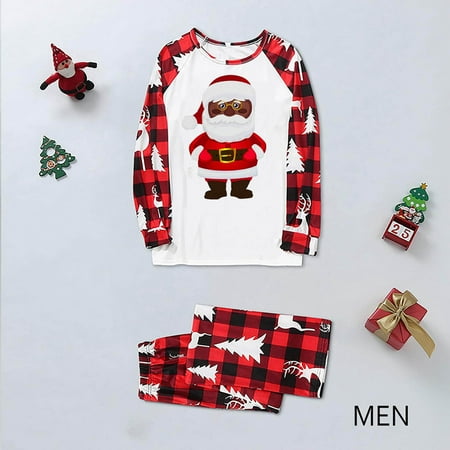 

Uorcsa Soft Family Clothes Pajamas Funny Dad Christmas Print Tops+Pants Comfy Plaid Parent-child clothing Red