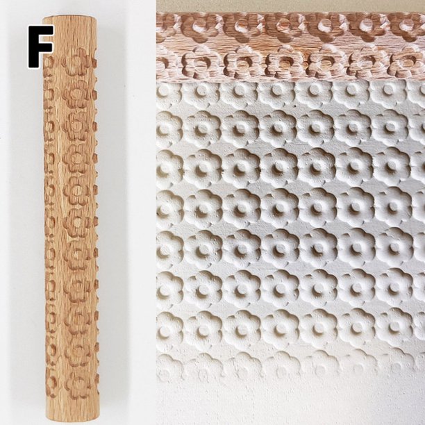 Rodillo con textura de madera, arte de cerámica, varilla en relieve, patrón de flores, rollo de barro, alivio, herramienta artesanal de arcilla DIY