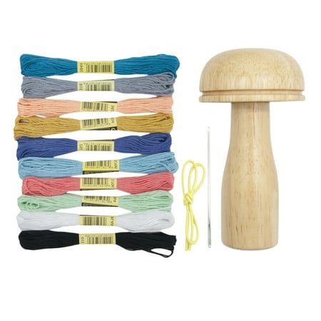

Viugreum Darning Mushroom | Patch Sewing Kit | Wooden Darning Tool Compact Lightweight Sewing Kits with Ten Different Color Threads for Darning Socks Sweaters Pants Hats Scarves