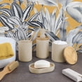 thumbnail image 3 of Stylish Matte Beige Cotton Pad Holder with Natural Bamboo Lid - Polyresin Bathroom Vanity Organizer, 3 of 6
