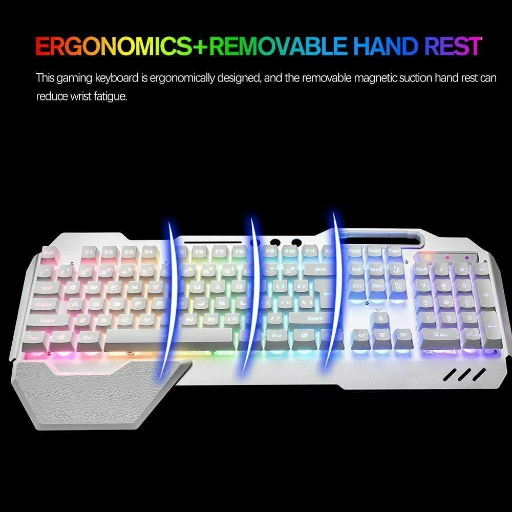 Wireless Gaming Keyboard & Mouse & Headset & Mouse Pad Combo Set 4 in 1,16 RGB Backlit Rechargeable Keyboard with Palm Rest,7 Backlit Gaming Mouse & RGB Bluetooth Headphones for Laptop Computer PC