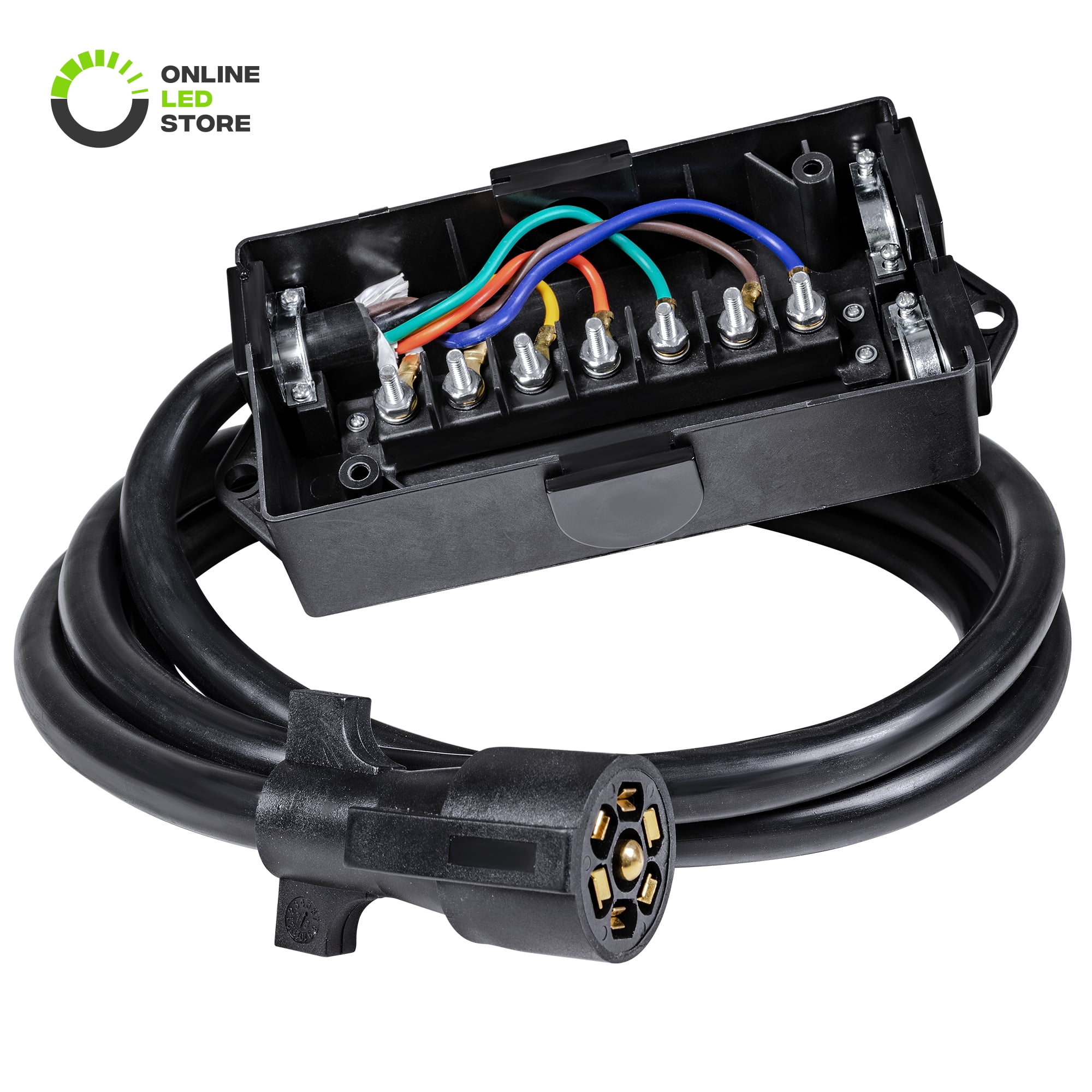 7Port Trailer Wiring Junction Box w/ 8ft Cord [Steel Studs] [Stickers