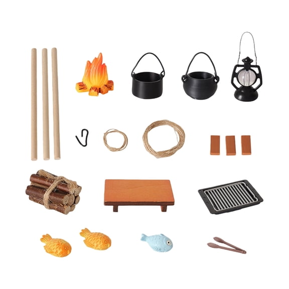 Sinyiin 1/12 Doll House Camping Accessories with Cooking Utensil Realistic Flame Effect