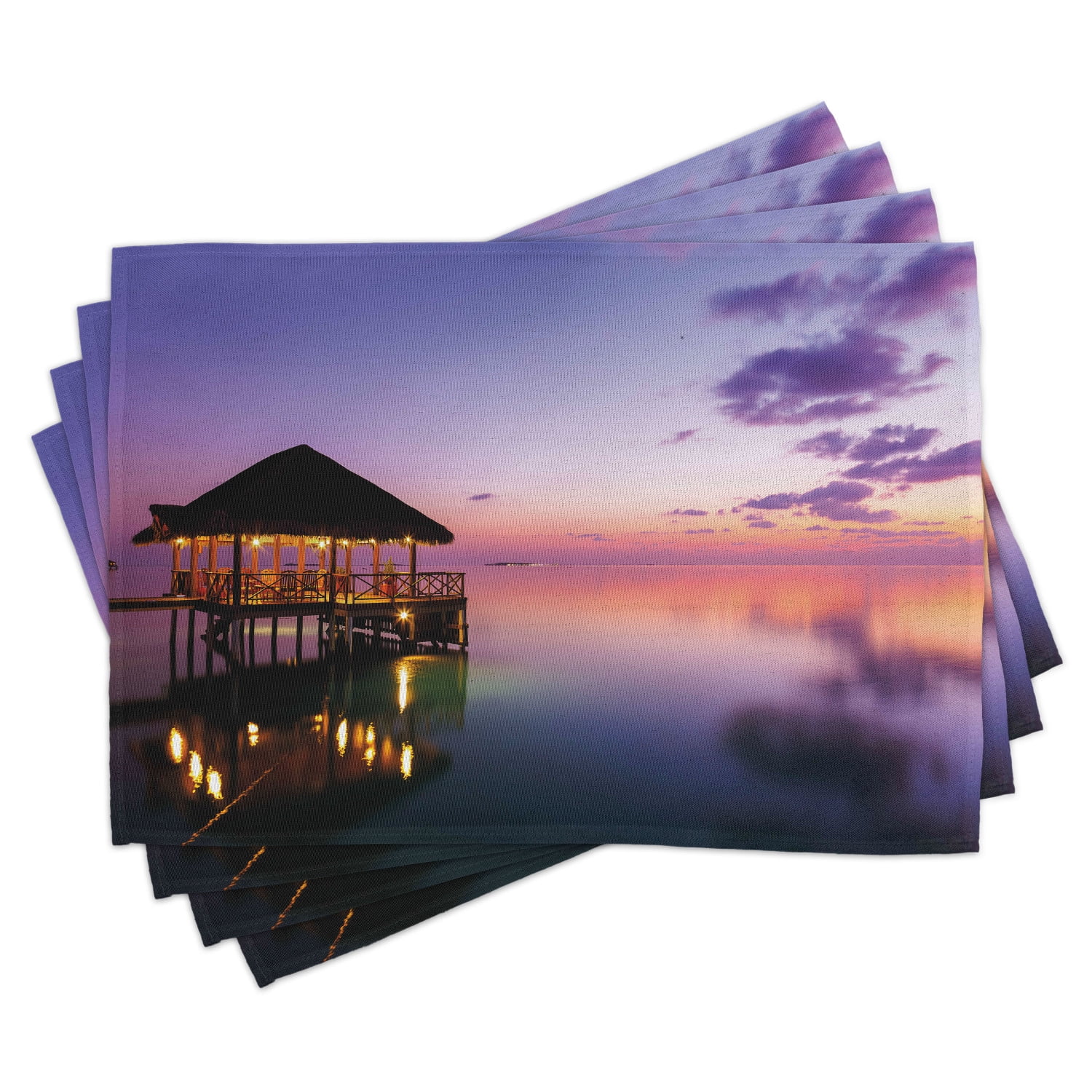 Tropical Placemats Set of 4 Arbor on Sea at Dramatic Night ...