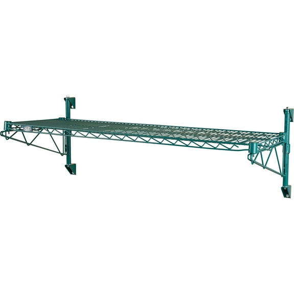 Nexel Poly-Green Wall Mount Wire Shelving, 60"W x 14"D x 14"H 1-Shelf Starter