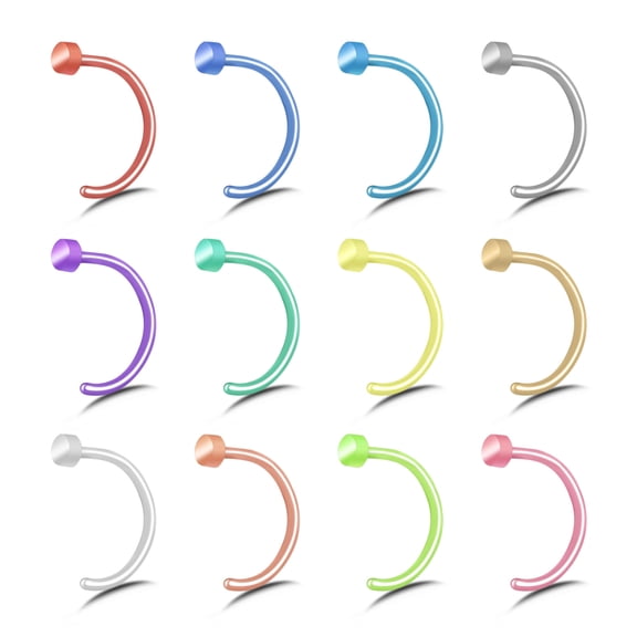QQTDFG 12 Pcs Multicolor Acrylic Nose Stud Set C-Shaped Nostril Piercing for Women Men-Style 2