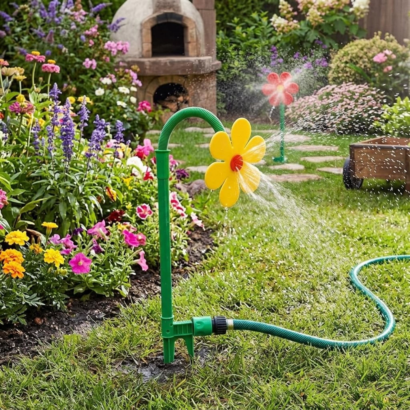 Crazy Dancing Flower Water Sprinkler – 360° Rotating Sunflower Lawn Sprinkler with Stake, Fun Garden Irrigation Tool for Yard Watering, Kids & Pets Playing