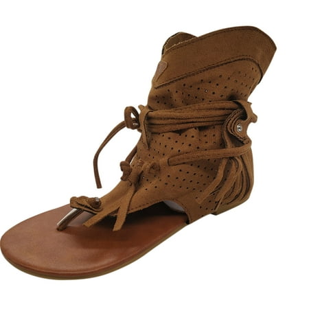 

ZTTD Summer Retro Casual Fashion Flat Bottom Tassel Hollow Toe Women s Sandals Brown