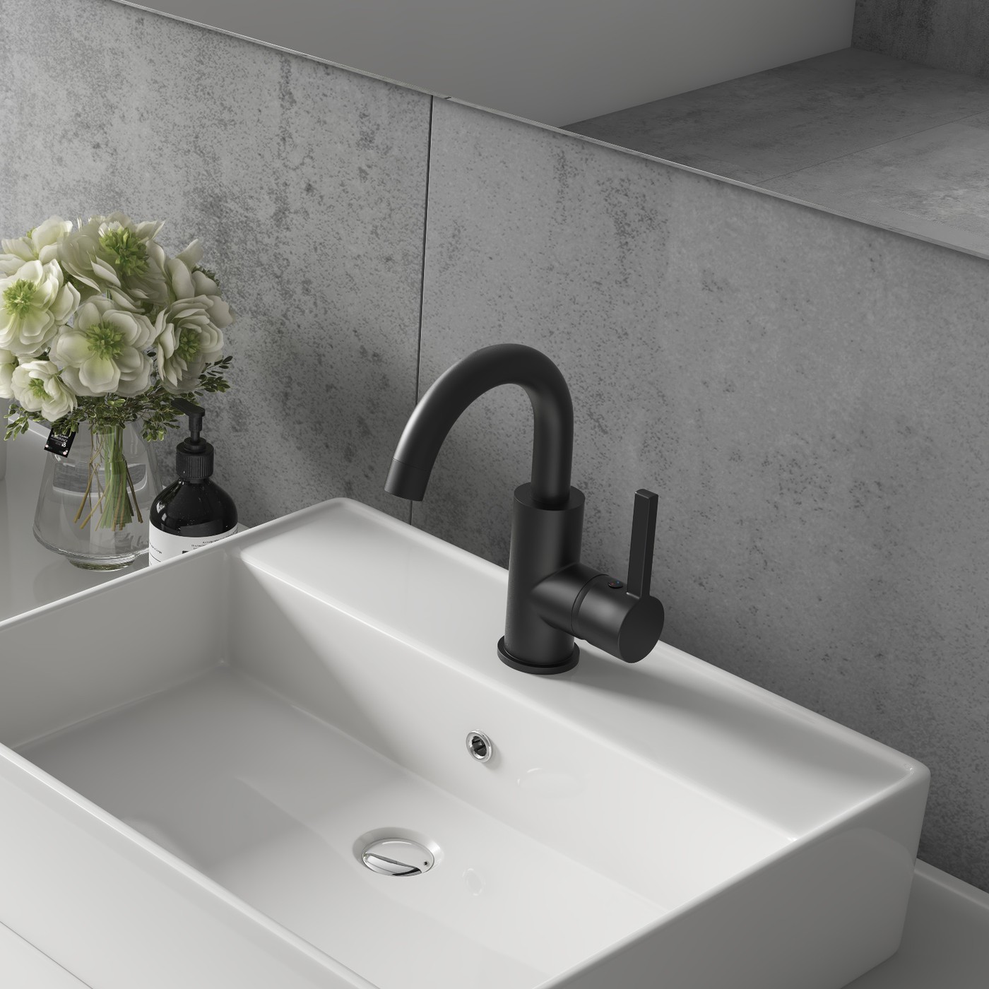 YZZY Bathroom Sink Faucet Single Handle Single Hole Lavatory Basin Faucet Black Modern Vanity Sink Faucet