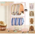 thumbnail image 4 of Double Rod Heavy Duty Clothes Racks for Hanging Clothing, Metal Rolling Garment Rack With Wheels Clothes Hanger Rack Wardrobe Racking for Coats, Shirts (Pink), 4 of 14