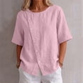 thumbnail image 6 of TGSLY Asymmetrical Button Placket Tops for Women Lightweight Thin Crew Neck Solid Color Blouses Loose Fit Dressy Casual Half Sleeve Shirts M, 6 of 7