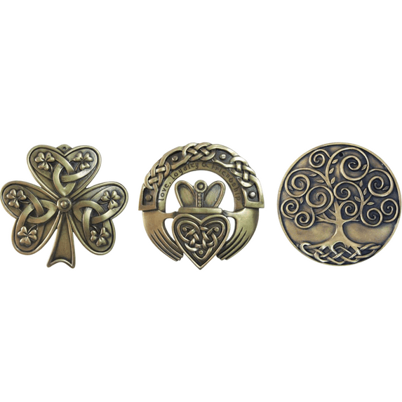 Irish Vintage Bronze Plaques Set of 3 - Irish Shamrock, Claddagh Ring and Tree of Life Metal Wall Signs by Royal Tara