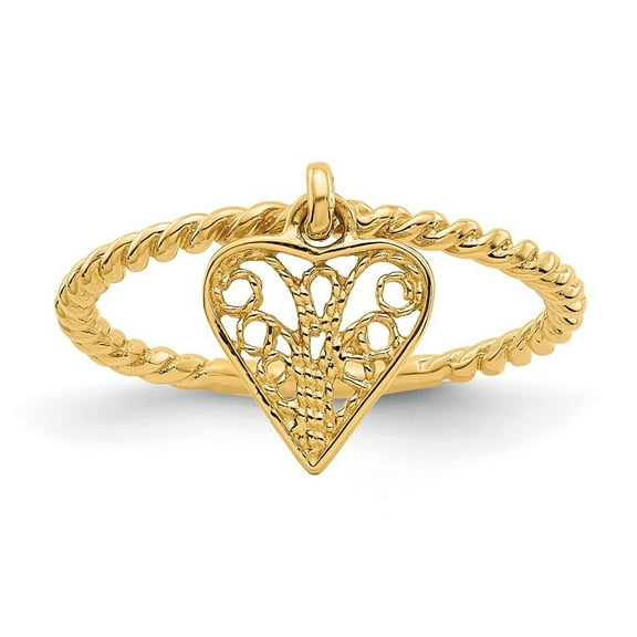 14k Yellow Gold Solid Polished Dangle Love Heart Ring Size 5 - 1.1 Grams - Ring for Women
