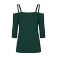 thumbnail image 5 of thefmos Women Plus Size Fall Winter Cold Shoulder 3/4 Sleeve Tops Solid Basic Pullover Tee Shirts Dressy Casual Loose Blouses Trendy Vacation Clothes, Army Green M, 5 of 5