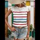 thumbnail image 5 of Camiseta de Verano con Cuello Redondo, Estampado de Rayas y Volantes de Encaje y Mangas para Mujer XL, 5 of 7
