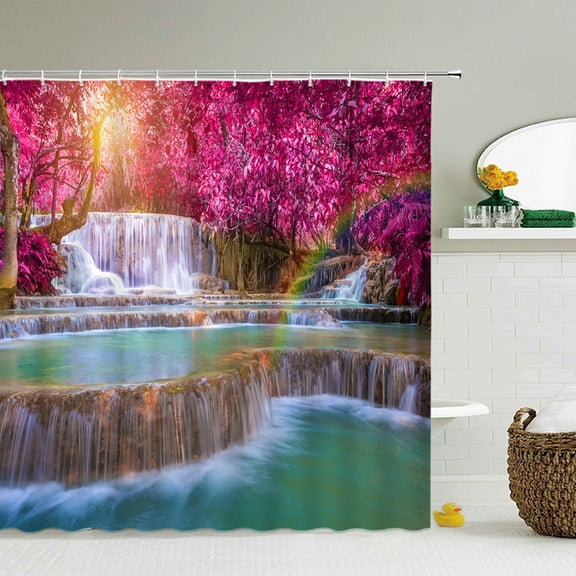 Natural Forest Waterfall Scenery Shower Curtain Bath Waterproof Polyester 3D Bathroom Curtains Decor With Shower Curtains