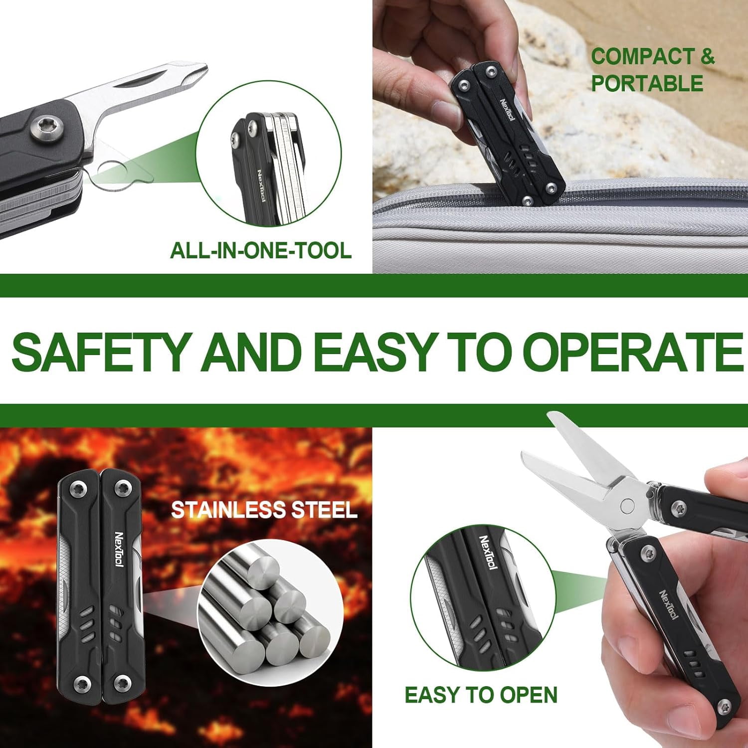 NexTool 10 in 1 Multitool, Mini Sailor Scissors with Key Ring, EDC Pocket Knife, Mini Pliers, Black