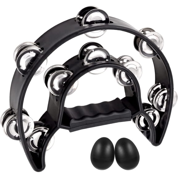 EASTROCK Tambourine Percussion Instrument for Adults Party/celebrations/Church,Steel Jingles & ABS Frame Hand Drum,Black