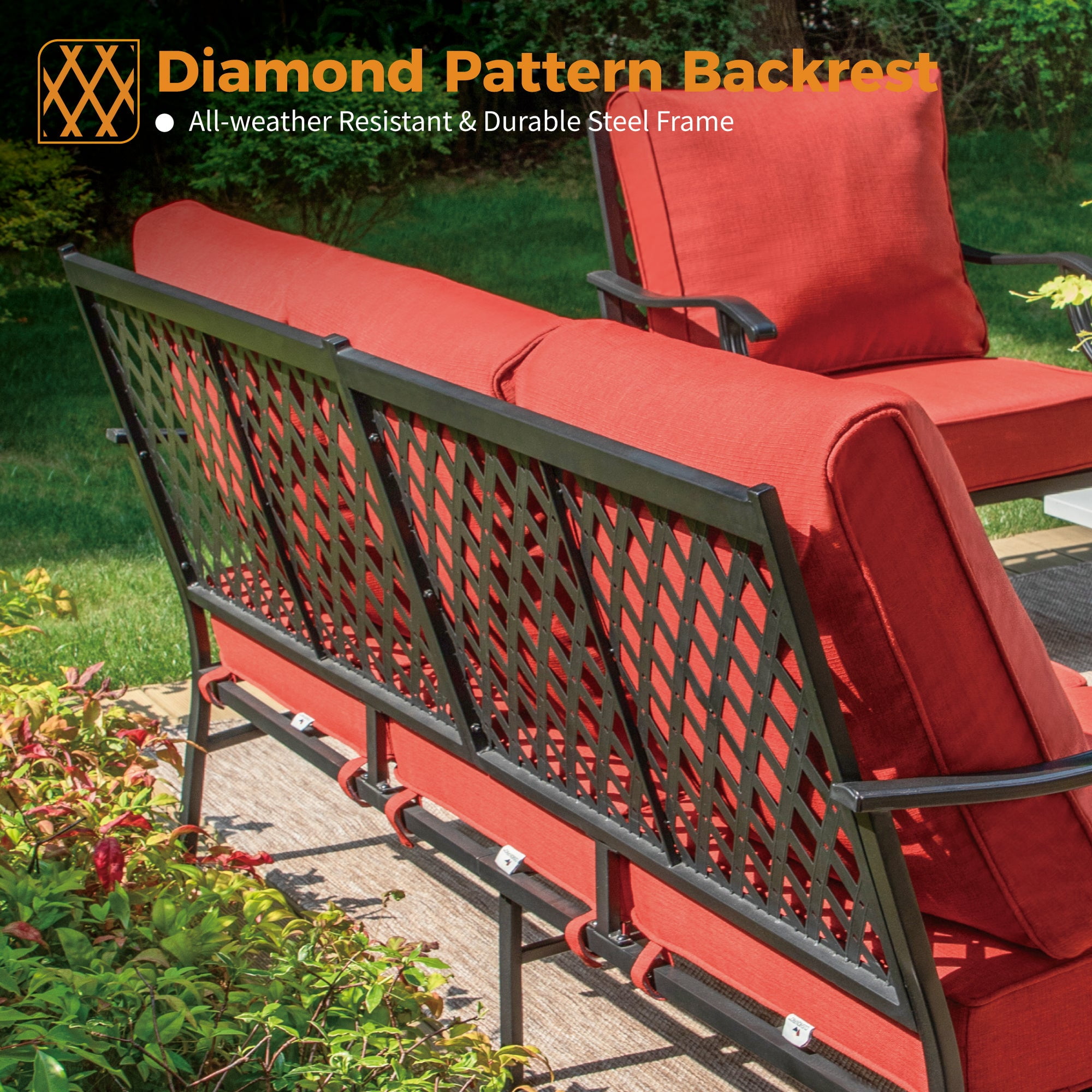 Sophia&William 9 Seat Outdoor Patio Furniture Set Outdoor Conversation Set Outside Sofa with 4 Chairs & 2 Ottomans for Deck, Lawn, Backyard, Red
