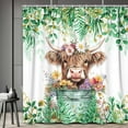 thumbnail image 4 of Mint Green Shower Curtain, Boho Plant Eucalyptus Leaves Floral Funny Highland Cow Bath Curtain, Farmhouse Animals Bathroom Accessories Botanical for Bathroom Curtain Set with Hooks, 72X72in, 4 of 5