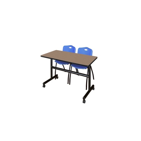 Regency Kobe 48 x 24 in. Flip-Top Training Nesting Table- Noble Oak 2 M Stack Chairs- Blue