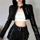 thumbnail image 5 of Chaqueta Corta Clásica de Piel Sintética Negra con Cuello Redondo, Dobladillo Irregular y Costuras de Cremallera para Mujer Negro L, 5 of 10